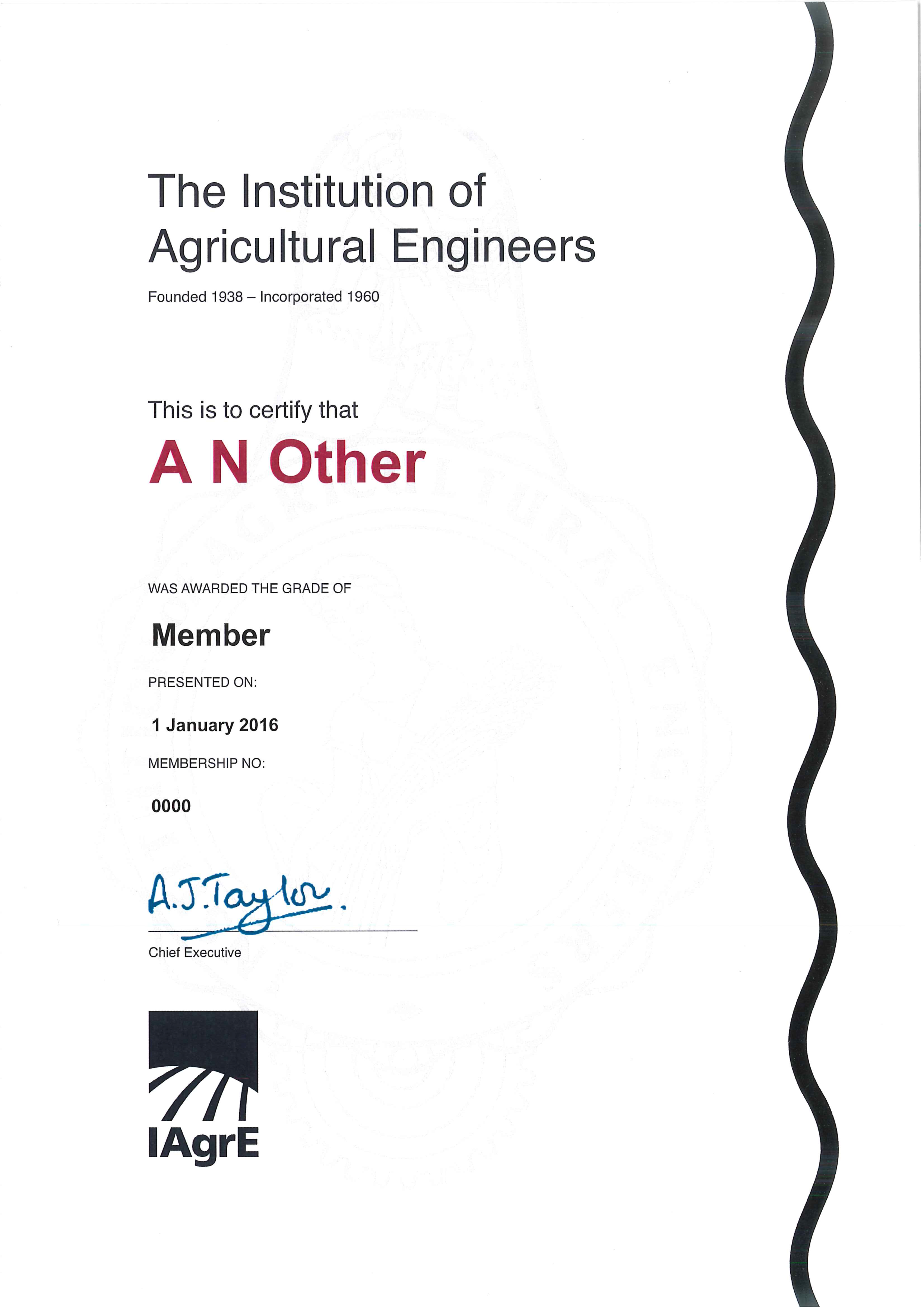 IAgrE Membership Certificate
